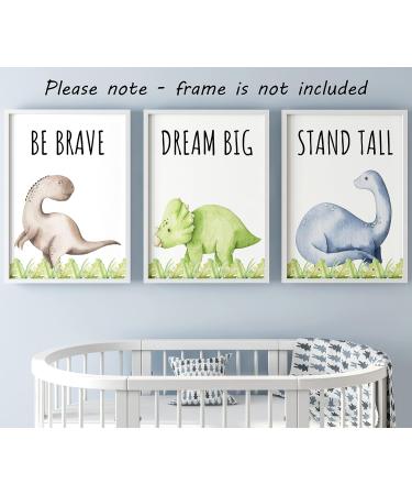 Dinosaur Set of 3 Unframed Poster Prints for Baby Nursery - Dream Big, Stand Tall, Be Brave - Dinosaur Bedroom Decor for Boys and Girls - A4 Size - Buy Online on GoSupps.com