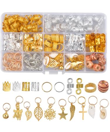 Pinsheng 238 pieces dreadlocks hair accessories hair dreadlocks accessories braids jewelry rings clips aluminum with storage box (gold and silver)