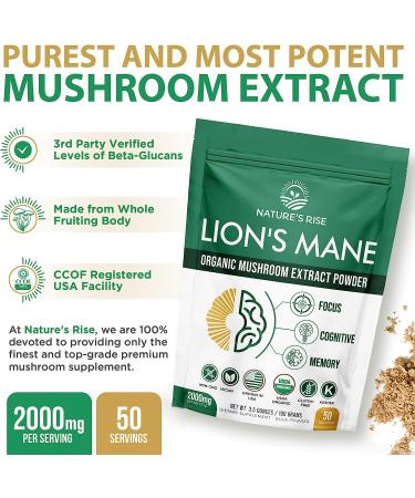 Organic Lions Mane Mushroom Powder - USA Grown Fruiting Body Extract | Nootropic Brain Supplement for Focus, Memory & Creativity | 3.5 oz (50 Servings) - Buy Online on GoSupps.com