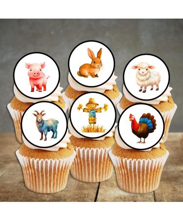 PRECUT Farm Animal Cupcake Toppers Petting Zoo Edible Mini Cake Decorations Edible Woodland Animals Party Decorations Farmer Cupcake Decoration Farm Animal Cake Topper (48) - Buy Online on GoSupps.com