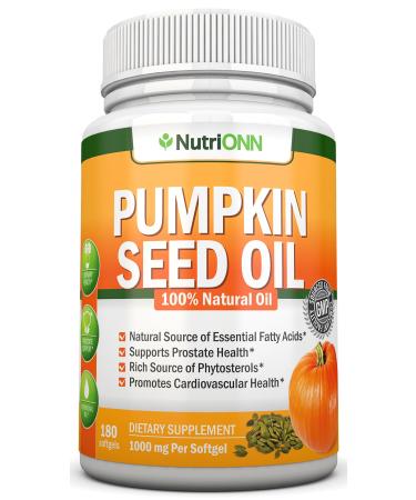 Pumpkin Seed Oil - 1000MG - 180 Softgels - Cold-Pressed Natural Pumpkin Seed Oil - Natural Source of Essential Fatty Acids - Great for Hair Growth, Prostate Health, Joint Health and GI Tract