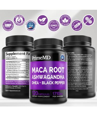 6-in-1 Organic Maca Root Ashwagandha Capsules 1710mg with DHEA and Black Pepper Fruit Extract for Women and Men - Black Maca Supplement for Stamina, Bone and Mood Support Supplement, 120 count Regular 120 Count (Pack of 1) - Buy Online on GoSupps.com