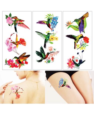 Large Hummingbird Tattoos Realistic Body Stickers Tatuaje Temporal De Colibri Hummingbird Temp Tattoo Large Birds For Women 3 Sheet 9 Pieces