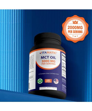 Vitamatic 2 Packs MCT Oil Capsules 3000 mg per Serving - 180 Softgels - from Coconut Oil - Contains 55% caprylic Acid C8 and 40% capric Acid C10 (Total 360 Softgel) - Buy Online on GoSupps.com