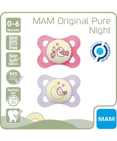 MAM Day & Night Silicone Pacifiers for Girls | Set of 6 with Sterilized Transport Boxes | International Shipping Available - Buy Online on GoSupps.com