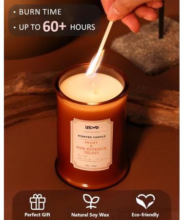 IZIDDO Peony & Leather Scented Candle - 10oz Natural Handmade Gift for Him & Her - Elegant Brown Candle Jar - Buy Online on GoSupps.com