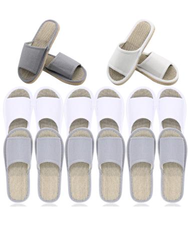 6 Pairs of Open Toe Breathable Slippers  Washable Home Slippers for Family Spa Guests Hotels Thick  Soft  Non-Slip Fits Most Men and Women 3 White M Size+3 Gray L Size