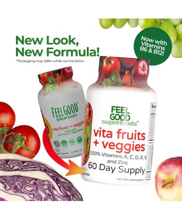 FeelGood Superfoods Vita Fruits and Veggies Dietary Supplement Capsules - 60 Count Superfood Multivitamin with 25 Ingredients - Buy Online on GoSupps.com