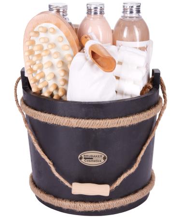 Brubaker cosmetics wellness bathroom - cocoa butter - 9 -part gift set with care and massage accessories in the decorative bathing barrel