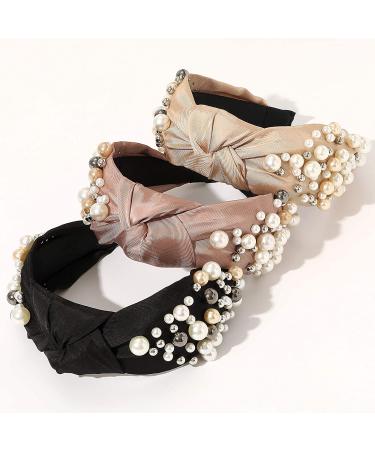 Ivyu Knotted Pearl Headbands for Women - Stylish No-Slip Hair Accessories in Black, Pink & Gold | Cute Gifts for Girls - Buy Online on GoSupps.com