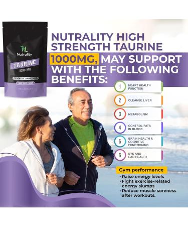 Nutrality Taurine Supplement 1000mg - 240 Capsules for Energy, Endurance & Holistic Health | Vegan-Friendly Amino Acid for Sports Performance & Sleep - Buy Online on GoSupps.com