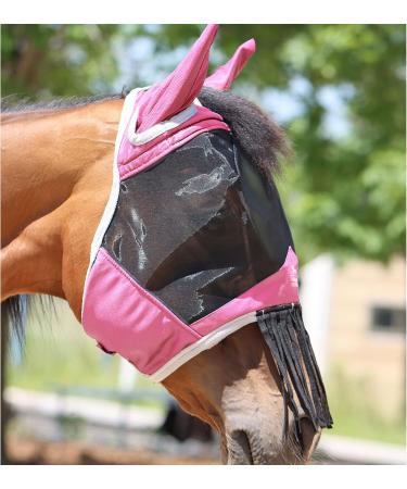 Harrison Howard Light Pink Horse Fly Mask with Ears & Nose Fringe for Thoroughbreds - Size M | International Shipping Available - Buy Online on GoSupps.com
