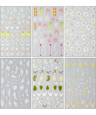 JMEOWIO 6 Sheets Daisy Flower Nail Art Stickers Decals Self-Adhesive Spring Summer Floral Nail Supplies Nail Art Design Decoration Accessories - Buy Online on GoSupps.com