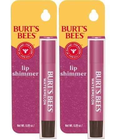 Burt's Bees Shimmer Lip Tint Tinted Lip Balm Stick Moisturizing for All Day Hydration with Natural Glowy Pigmented Finish & Buildable Color Watermelon 1 Tube 0.09 oz. (Pack of 2) 1 Count (Pack of 2) Pink