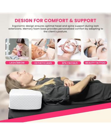 Pillow for Eyelash Extensions - Curved Memory Foam with Neck Support & Tool Pockets | Best Lash Bed Pillow (White - Buy Online on GoSupps.com