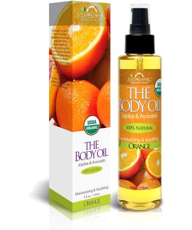 US Organic Body Oil - Fresh Orange - Jojoba and Avocado Oil with Vitamin E, USDA Certified Organic, No Alcohol, Paraben, Artificial Detergents, Color or Synthetic perfumes, 5 Fl.oz. (Orange)