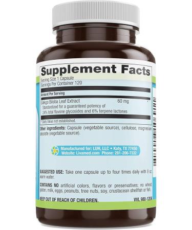Livamed - Ginkgo Biloba 60 mg Veg Caps 120 Count - Buy Online on GoSupps.com