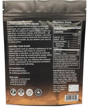 Mushroom Cacao Chai Latte Earth Dust - Coffee Alternative Caffeine Substitute Herbal Elixer - 30 Servings :rise (180g) Organic Mushroom Infused Drink Low Caffeine Vegan Gluten Free Non-GMO Lion's Mane Cordyceps Chaga and Reishi Mushroom plus more Adaptoge - Buy Online on GoSupps.com