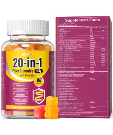 Fiber Gummies for Women - 9-in-1 Prebiotic Fiber Supplement with Psyllium Husk Inulin ACV & Vitamins for Hormonal Balance Gut Health & Immunity - Sugar-Free Keto Daily Digestive Support Peach & Orange 60 Count (Pack of 1)