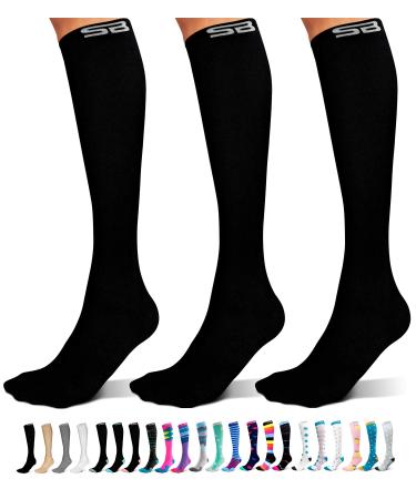 SB SOX 3-Pair Compression Socks (15-20mmHg) for Men & Women  Best Socks for All Day Wear! Large-X-Large 01  Solid Black