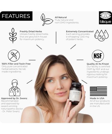 Blisque - Natural Beauty Supplement for Nail Strength Hair Growth and Skin Care | with Biotin & Hyaluronic Acid | Doctor Approved | Vegan and Non-GMO | 90 Capsules - Buy Online on GoSupps.com