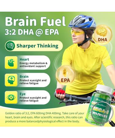 Omega 3 Fatty Acid Supplements for Woman,Vegen Omega-3 Supplement Gummies 1500Mg from Algae 0il(DHA 600mg & EPA 300mg), Turmeric Gummy for Adults, Vitamins D3, E, Zinc & MSM, Sugar Free Green Apple 60 Count (Pack of 1) - Buy Online on GoSupps.com