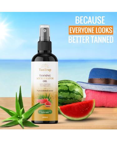 Peptide Tanning Accelerator Oil 200ml - Enhanced with Melanin Activating Peptides and Aloe Vera, Watermelon Scent - For Outdoor and Tanning Bed Use - Buy Online on GoSupps.com