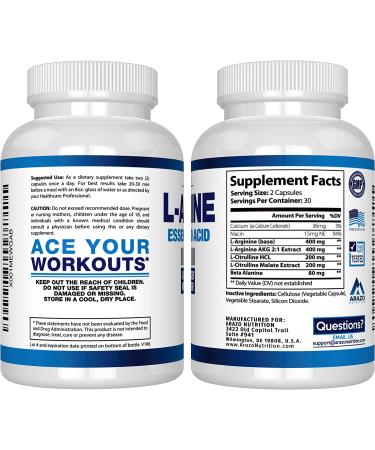 Premium L Arginine Nitric Oxide Booster - 1340mg with L-Citrulline & Amino Acids - Heart & Muscle Gain Supplement - 60 Capsules - Buy Online on GoSupps.com