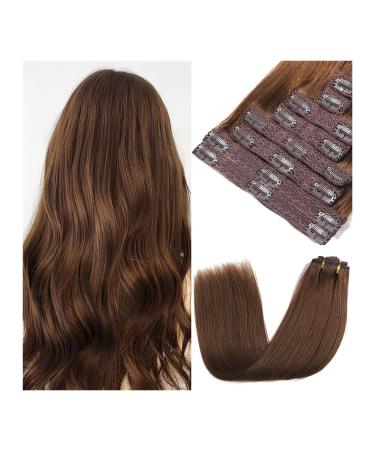 Hair Extensions Clip in Hair Extensions Remy Human Hair Chocolate Brown Double Weft Hair Extensions Clip in Human Hair Double Weft Silky Straight #4 Hair Pieces(20inches 120g) 20inches 120g