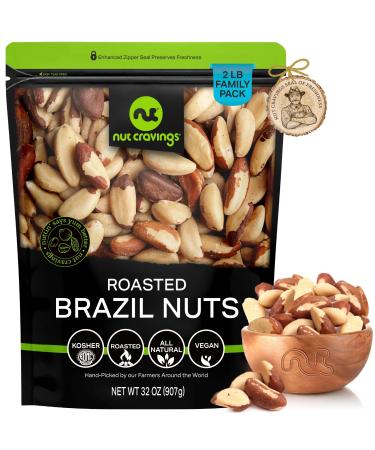 Roasted Brazil Nuts - Unsalted, No Shell, Whole (32oz - 2 LB) Packed Fresh in Resealable Bag - Healthy Snack, Protein Food, All Natural, Keto Friendly, Vegan, Kosher