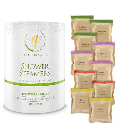 Eco-Formula Essential Oil Shower Steamer Set (10 Tablets) - Citrus  Lavender  Eucalyptus and Rose Shower Steamers Aromatherapy - Home Relaxation Shower Steamers for Women and Men