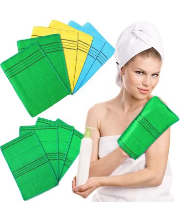 10 Pieces Korean Exfoliating Mitt Asian Exfoliating Bath Washcloth Body Scrub Mitt Shower Washcloth Double Sided Exfoliating Cloth Gloves Dead Skin Towels Italy Japanese Spa Wash Cloth (Multi Color) Mix Color