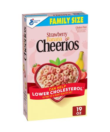 Strawberry Banana Cheerios Heart Healthy Cereal with Happy Heart Shapes, Gluten Free Cereal with Whole Grain Oats, Family Size, 19 OZ
