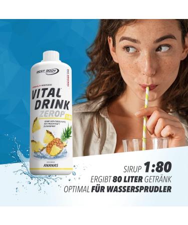 Best Body Nutrition Vital Drink Zerop - Pineapple Flavor Sugar-Free Beverage Concentrate - 1L (Makes 80 Liters) - Premium Syrup for Health and Hydration - Buy Online on GoSupps.com