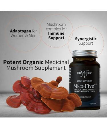 HIFAS DA TERRA Mico-Five - Mushroom Complex Mushroom Supplement with Organic Reishi Shiitake & Chaga Herbal Nootropic & Immune Support Adaptogen for Women & Men - 70 Vegan Capsules - Buy Online on GoSupps.com