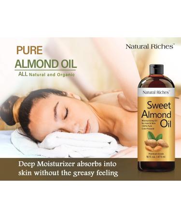 Natural Riches Sweet Almond Oil - 16 FL oz | Cold Pressed Pure & Hexane Free | Vitamin E for Skin & Body Massage | Made in USA - Buy Online on GoSupps.com