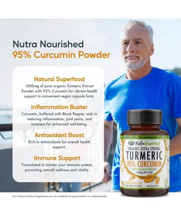Nutra Nourished Organic Turmeric Curcumin with Black Pepper - 1350mg Standardized Turmeric 95% Curcumin| Highest Strength Curcumin Curcuma Capsules | Made in Australia (90 Capsules) - Buy Online on GoSupps.com