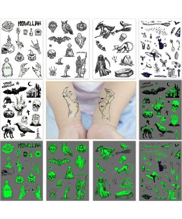 YOKSAS Halloween Gothic Witch Luminous Temporary Tattoos - 5 Sheets Glow in The Dark Horror Face Makeup for Halloween Day of the Dead - Buy Online on GoSupps.com