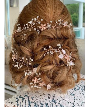 Sweetv Rose Gold Hair Vine - Braided Wedding Headband Bohemian Headpiece - 28.5 Inch Extra Long Crystal Pearl Bridal Hair Accessories - Rose Gold - Buy Online on GoSupps.com