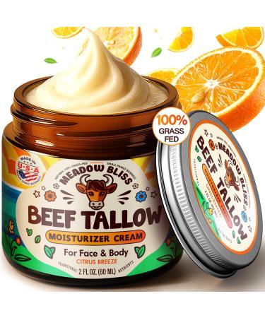 Beef Tallow for Skin - Moisturizer Cream - 100% Grass Fed - Whipped Beef Tallow - Organic Jojoba Oil - Organic Shea Butter - Supports Eczema, Rosacea+ - Made in USA - Citrus Breeze - 2 oz Citrus Breeze 2 Fl Oz (Pack of 1)