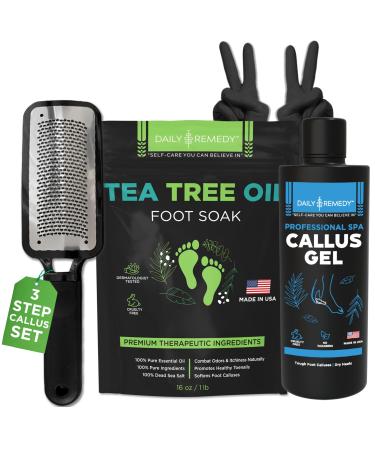 Foot Callus Remover Gel Set - Professional Callus Remover for Feet Gel - Calloused Feet Remover Gel - Pedicure Kit & Foot Spa Tools - Feet Callus Remover - 8oz w/ 16oz Tea Tree Oil Foot Soak - USA Callus Gel + TTO Foot Soak