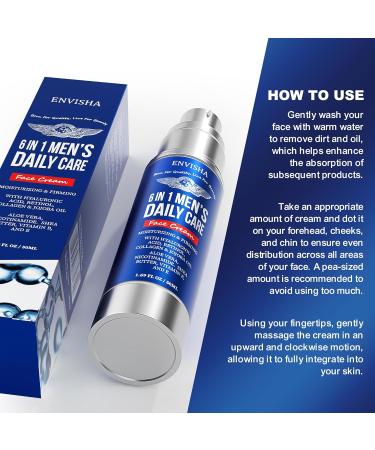ENVISHA Men's Facial Moisturizer 6-in-1 Deep Moisturizer with Collagen Hyaluronic Acid Vitamin E & B Men's Facial Moisturizer Daily Moisturizing Care - Buy Online on GoSupps.com