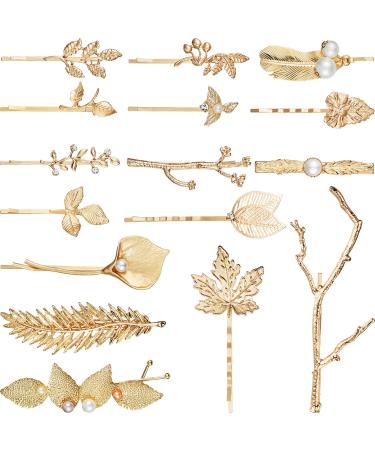 16 Pieces Metal Leaf Hair Clips Gold Silver Vintage Retro Hair Pin Minimalist Decorative Hair Barrettes Crystal Bobby Pins for Women Girls Hair Accessories