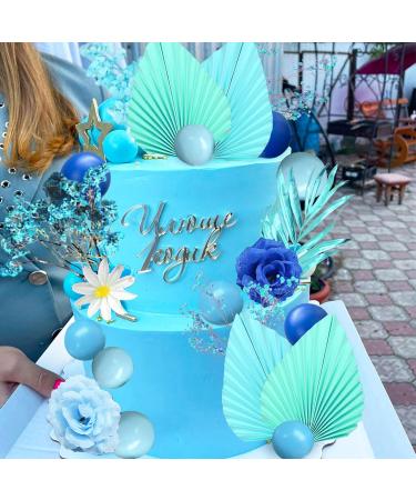 JeVenis Blue Rose Cake Decoration with Boho Leaves and Disco Balls - Ideal for Birthday, Wedding, Bridal or Baby Shower - Buy Online on GoSupps.com