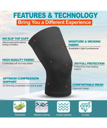 Knee Compression Sleeves 1 Pair | 20-30mmHg Strong Support Knee Brace | Unisex Meniscus Tear, Arthritis, Pain Relief | Black Large - Buy Online on GoSupps.com