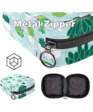 Portable Menstrual Cup & Sanitary Napkin Storage Bag for Teens & Women - Cactus Green Plant Design - Buy Online on GoSupps.com