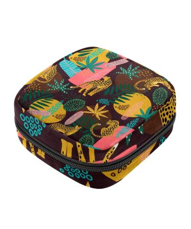 Menstruation pad bag with zipper women's napkin bag tampons collective bags for women and girls (leopard and tropical leaf patterns)