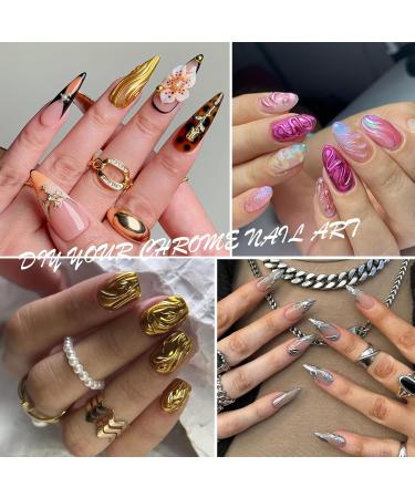  MrCuvaryas 3D Mirror Gel Nail Powder Metallic Chrome Gold Silver Solid Base Clear Color 3D Gel Nail Art - Buy Online on GoSupps.com