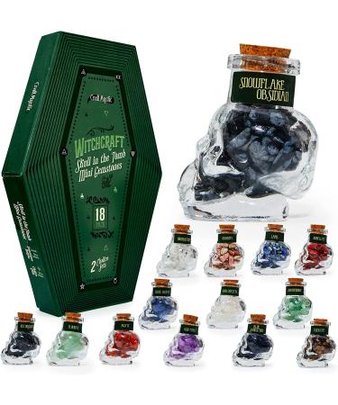 Skull Spells Jars Crystal Set with Crystal Grids - Witchy Gifts for Women - Chakra Gemstones for Healing - Wiccan Supplies and Tools - Buy Online on GoSupps.com