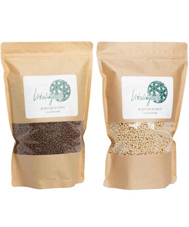 Vitalityballs - 2 Set 60% protein soy crispies nature and cocoa 1000 g without sugar additive - protein Soya Soya Soycrispies Ideal as a topping for muesli salads and fitness kitchen cocoa and natural set 1000 g